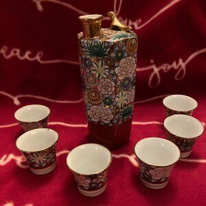 Japanese Kutaniyaki Yamazaki Whistling Sake Tea Set